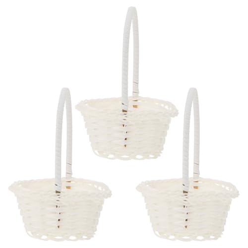 OKUMEYR 3 Stk Aufbewahrungskorb Snackbehälter Geflochtenes Osterkörbchen Mit Henkel Blumenkorb Aus Rattan Rustikale Wohnkultur Miniaturkorb Körbe Weiß Picknickkorb Landhausstil Kind von OKUMEYR