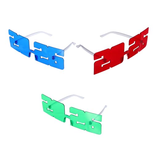 OKUMEYR 3 Stück Teiliges Partybrillen aus Leichtem Pc Material Auffällige Zahlen Designs in Rot Blau und Grün Stilvolle Foto Requisiten für Silvester Abschlussfeier und Neujahrs Events von OKUMEYR