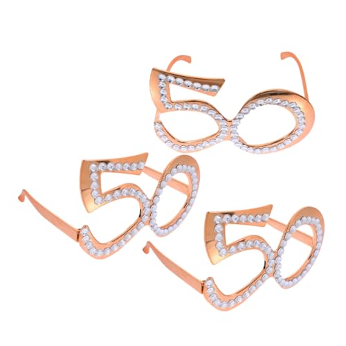OKUMEYR 3 Stück Teiliges Zahlenparty Brille in Roségold Leichte Wiederverwendbare Geburtstags und Jubiläumsbrillen für Foto Spaß bei Feierlichkeiten Komfortabel und Vielseitig Einsetzbar von OKUMEYR