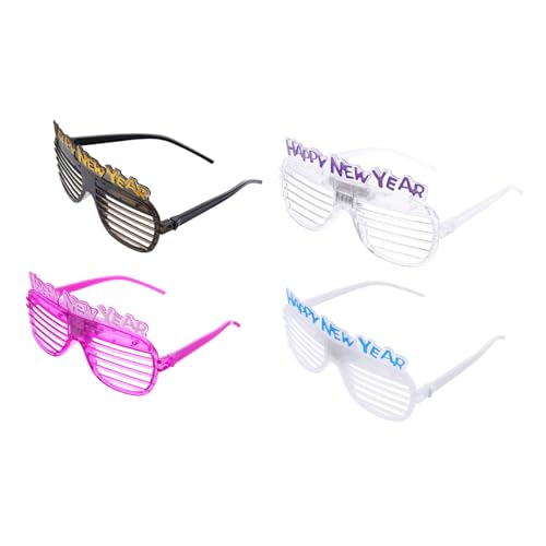 OKUMEYR 4 Stück Neujahrsglühbrille Rave gefälscht Neon Partylichter Dekorationen leuchtbrille leuchtgläser geschenkeidee leuchte brillen eyepatch Neujahrsvorräte party feier gläser Plastik von OKUMEYR