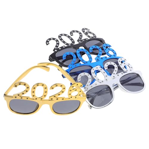 OKUMEYR 4-teilige Partybrille mit Zahlen: 2026, Foto-Requisiten für Silvester – Brillen für Silvesterfeiern, Partygeschenke und Bühnenauftritte von OKUMEYR