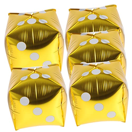 OKUMEYR 5 Stück Würfel Ballon Party quadratische Luftballons aus Aluminiumfolie Spielabenddekorationen große Würfel Würfelballondekorationen Spieleabend-Ballons Golden von OKUMEYR