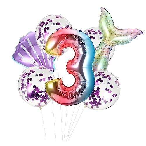 OKUMEYR 7 Stk Meerjungfrau Ballon party kinder wiederverwendbar stylisches Ballonset Luftballons in verschiedenen Farben Folienballons Baby-Kit Luftballons zum 3. Jahrestag Pailletten von OKUMEYR