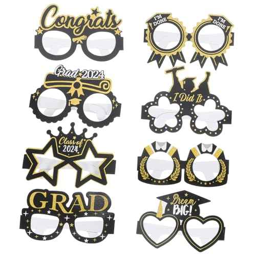OKUMEYR 8 Stück 2024 Abschlussfotobrille Dekoration für die Abschlussfeier Abschlussbrillengestelle Papierbrille für Abschlussfotos Lustige Brillen für Abschlussfeiern Glitzer Blitz Gläser von OKUMEYR