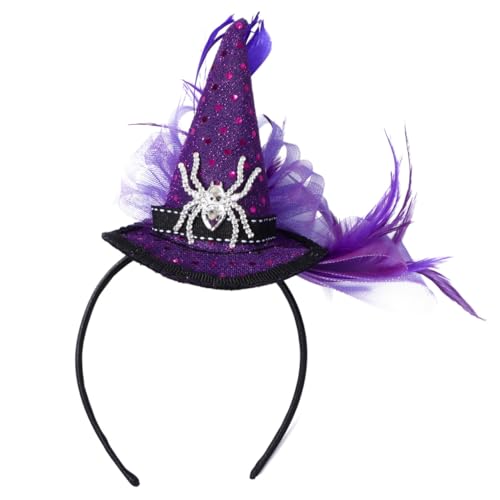OKUMEYR Halloween Haarreif Kopfband mit Violetten Spinnen und Hexenhut Motiv Leicht und Bequem für Kinderpartys Fasching und Halloween Dekoration von OKUMEYR