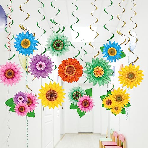 OKUYAN 30 Stück Blumen hängende Wirbel Dekorationen Spirale Luftschlangen hängende Wirbel Blumen Folie hängende Wirbel Deckendekorationen Party hängende Wirbel Dekorationen für Zuhause Wand Babyparty von OKUYAN