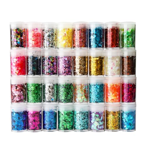OKwhims 32 Farben Chunky Glitzer Set,Holographic Glitter Set,Bastelglitzer Klobige Pailletten,Glitzerpulver zum Basteln,Festival Dekoration,Nagelkunst,DIY,Masquerade OKwhims 32 Farben Chunky Glitzer Set,Holographic Glitter Set,Bastelglitzer Klobige Pailletten,Glitzerpulver zum Basteln,Festival Dekoration,Nagelkunst,DIY,Masquerade von OKwhims