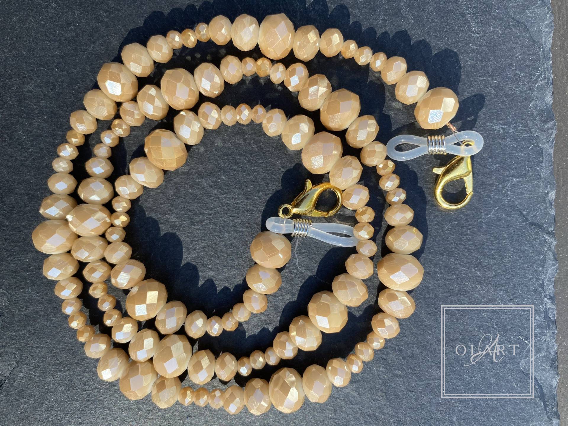 Beige Gold Borealis Facettierte Glasperlen Maskenkette | Schlüsselband Für Büromasken Luxus Glitzer Maske Halskette Glänzende Brillenkette Beige Gold Borealis Facettierte Glasperlen Maskenkette | Schlüsselband Für Büromasken Luxus Glitzer Maske Halskette Glänzende Brillenkette von OLAARTshop
