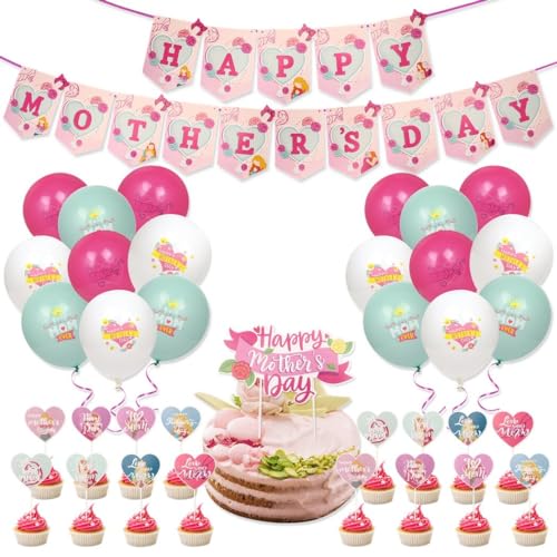 OLACD Dekor für Mütter besonderer Tag: Überraschungsparty-Zubehör mit Luftballons, Banner und Kuchendekorationen für den Muttertag von OLACD
