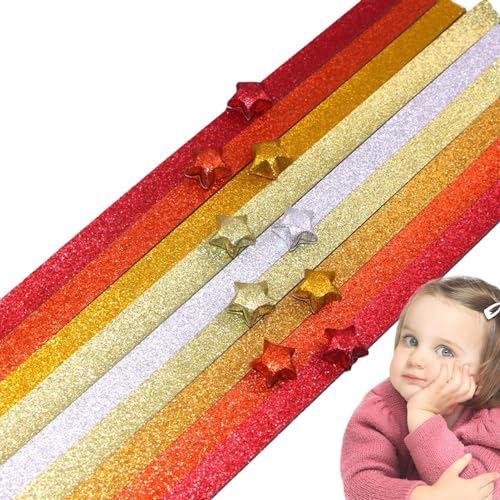 OLCANA Glückspapier mit Glitzer, 520 Blatt, glitzerndes Papier, DIY-Stern-Papierstreifen, kreatives Klapppapier für Kunst, Schule, Material von OLCANA