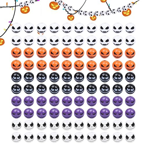 OLCANA Halloween-Holzperlen, Holzperlen für Halloween-Handwerk, 100 Stück, dekorative Holzperlen mit Halloween-Muster für Halsketten, Armbänder, Heimdekorationen von OLCANA