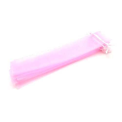 50 rosafarbene Organzabeutel, Größe 26 x 6 cm, ideal für lange Gegenstände (Fächer, Stifte, ...) (Rosa) von OLILLY