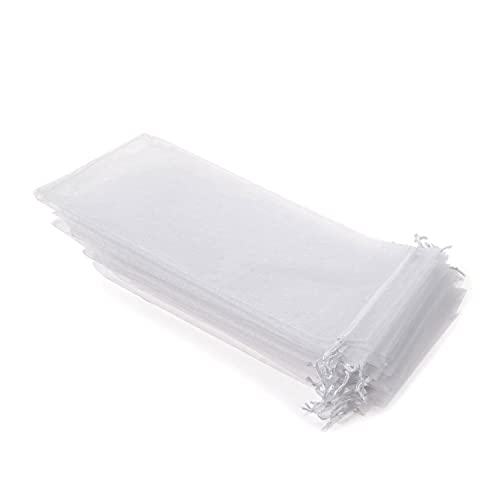 OLILLY 50 weiße Organzabeutel, Größe 26 x 6 cm, ideal für lange Gegenstände (Fächer, Stifte, ...) (Weiß) von OLILLY