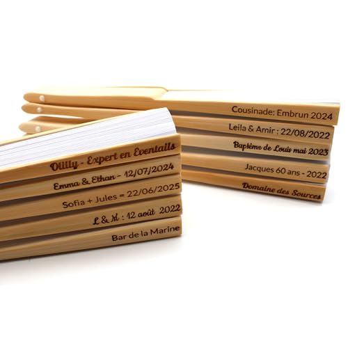OLILLY - 50 Fächer aus Papier und Bambus für Gäste – Hochzeit, Party, Veranstaltungen im Freien ... (personalisierbar, 50 Fächer) von OLILLY