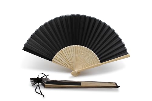 OLILLY - 50 schwarze Fächer aus Polyesterseide mit individuellem Organza-Beutel – ein elegantes Geschenk für Hochzeit (50, schwarz) von OLILLY