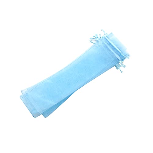 50 blaue Organzabeutel, Größe 26 x 6 cm, ideal für lange Gegenstände (Fächer, Stifte, (Blau) von OLILLY