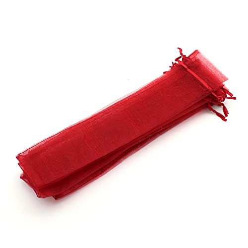 OLILLY 50 rote Organzabeutel, Größe 26 x 6 cm, ideal für lange Gegenstände (Fächer, Stifte, (rot) von OLILLY