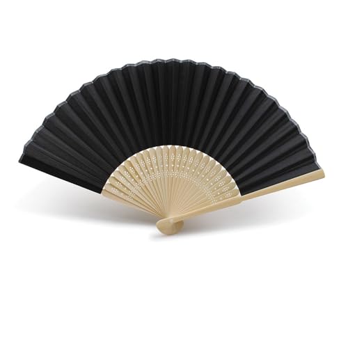 Schwarz Qualitätsfächer aus Stoff und Bambus – Für Hochzeit, Taufe, Feier oder Veranstaltung im Freien (Schwarz, 50 Fächer) von OLILLY