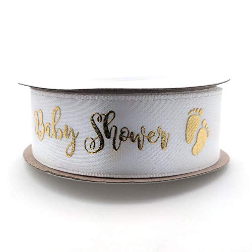 Weißes und goldenes Band für Babyparty — Dekoration für Ihre Babyparty (Baby Shower, 22 mm) von OLILLY
