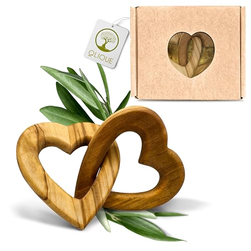 OLIQUE Holzherzen, Olivenholz - Verbundene Holz Herzen als individuelles Geschenk zur Hochzeit, Hochzeitstag oder Verlobung (5 cm) von OLIQUE