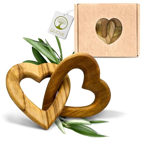 OLIQUE Holzherzen, Olivenholz - Verbundene Holz Herzen als individuelles Geschenk zur Hochzeit, Hochzeitstag oder Verlobung (6 cm) von OLIQUE