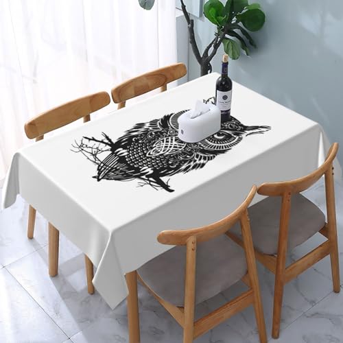 OLLiNs Wasserfeste, rechteckige Tischdecke mit Eulen-Motiv, dekorative Stoff-Tischdecke für drinnen und draußen, 137,2 x 182,9 cm von OLLiNs
