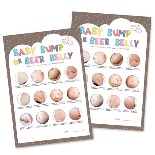 OLOUTAB Babyparty-Spiele für Jungen oder Mädchen – Bierbauch- oder Babybauch-Spiel (50 Karten), geschlechtsneutral, dickes Papier, lustig, lustig und einfach zu spielen von OLOUTAB