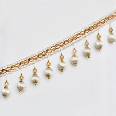 OLSDXAWQ, Vorhangbesatz-Applikation, 1 Yard, Perlenkugel, Fransen, dekoratives Band for Nähen von Gardinen(Beige) von OLSDXAWQ