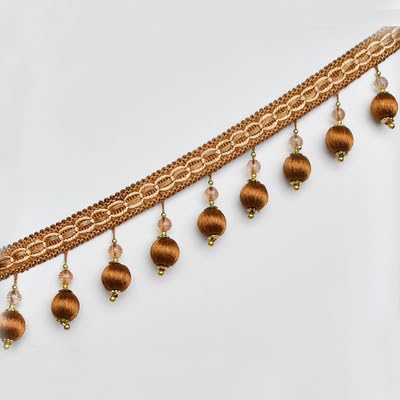 OLSDXAWQ, Vorhangbesatz-Applikation, 1 Yard, Perlenkugel, Fransen, dekoratives Band for Nähen von Gardinen(Bruin) von OLSDXAWQ