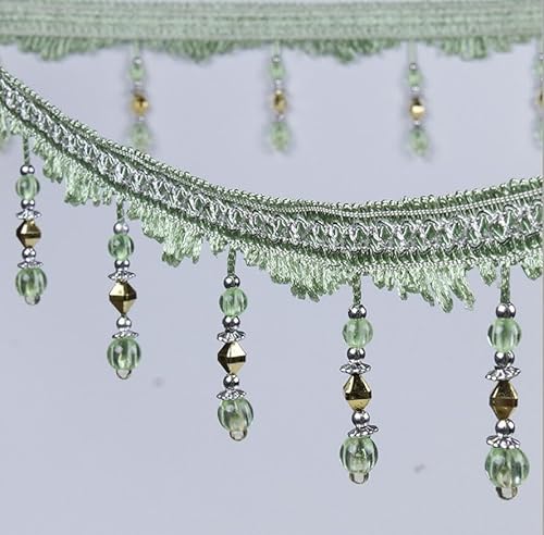OLSDXAWQ, Vorhangbesatz-Applikation, 11,5 m, geflochtener Besatz, Strass-Perlen-Anhängerbesatz, Fransen-Tischdecke(Light Green) von OLSDXAWQ