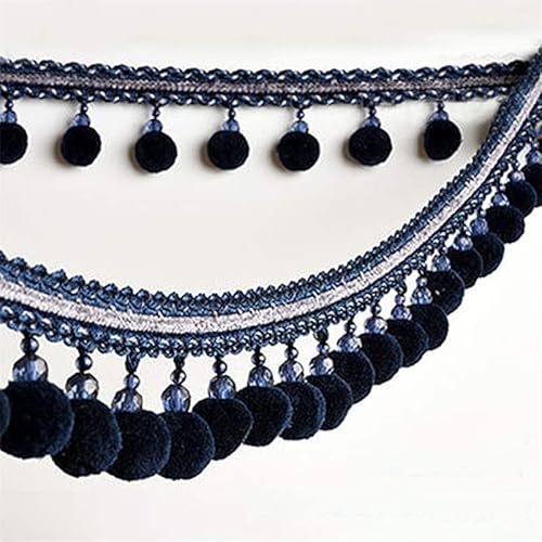 OLSDXAWQ, Vorhangbesatz-Applikation, 3 Meter Besatz, Zopf, Kugel, Fransen, Band, Spitze, Stoff, Vorhang, Tischdecke(Dark Blue) von OLSDXAWQ