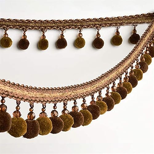 OLSDXAWQ, Vorhangbesatz-Applikation, 3 Meter Besatz, Zopf, Kugel, Fransen, Band, Spitze, Stoff, Vorhang, Tischdecke(Dark Brown) von OLSDXAWQ