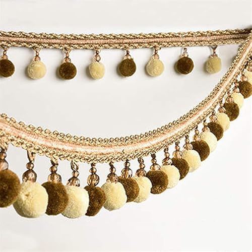 OLSDXAWQ, Vorhangbesatz-Applikation, 3 Meter Besatz, Zopf, Kugel, Fransen, Band, Spitze, Stoff, Vorhang, Tischdecke(Light Brown) von OLSDXAWQ