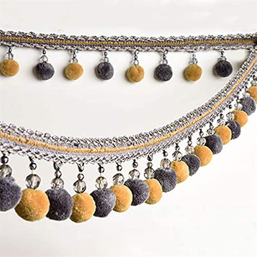 OLSDXAWQ, Vorhangbesatz-Applikation, 3 Meter Besatz, Zopf, Kugel, Fransen, Band, Spitze, Stoff, Vorhang, Tischdecke(Light Gray) von OLSDXAWQ