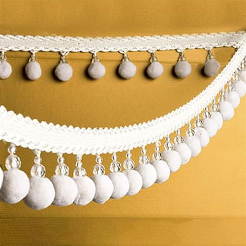 OLSDXAWQ, Vorhangbesatz-Applikation, 3 Meter Besatz, Zopf, Kugel, Fransen, Band, Spitze, Stoff, Vorhang, Tischdecke(White) von OLSDXAWQ