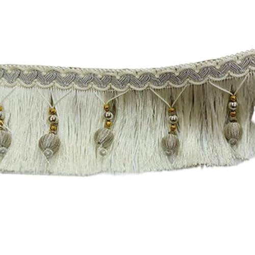 OLSDXAWQ, Vorhangbesatz-Applikation, 3 m, Vorhang-Perlenfransenbesatz, hängende Kugel, geflochtener Besatz, Polster-DIY-Zubehör(Off white) von OLSDXAWQ