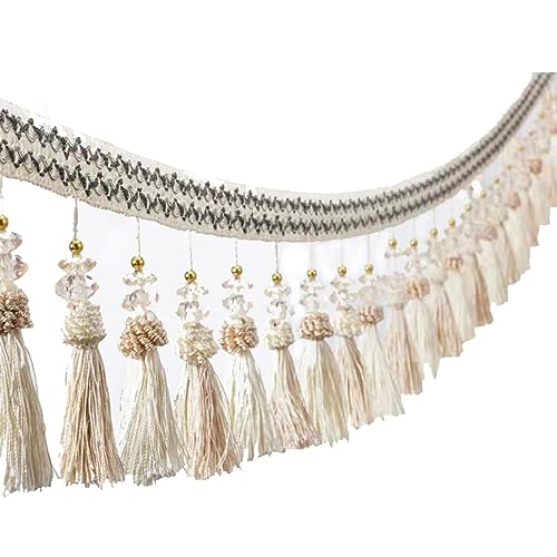 OLSDXAWQ, Vorhangbesatz-Applikation, 6 Yards hängende Perlen, Fransen, Raumdekoration, Spitzenbesatz, Tisch- und Sofadekoration(Beige) von OLSDXAWQ