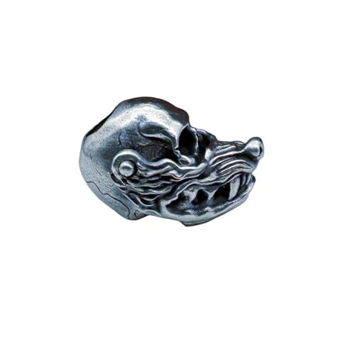 OLSKFUH Messing-Totenkopf-Wolfsmaske-Modell, EDC-Perlen, Anhänger, Schmuckherstellung, Zubehör, Persönlichkeit, DIY-Outdoor-Werkzeuge, Paracord-Perlen, Charm-Schlüsselband, Handgewebt,White Copper von OLSKFUH