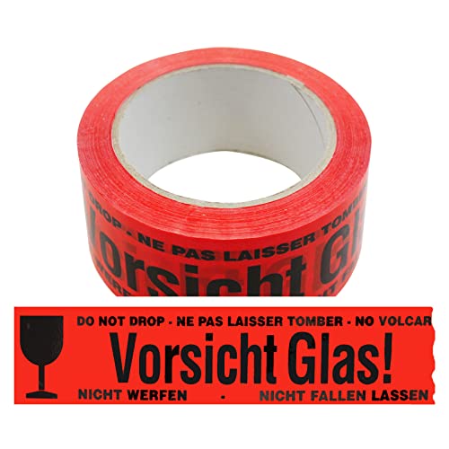 1 Rolle Klebeband Vorsicht Glas rot 4-sprachig Paketband Packband Warnband Hinweisklebeband von OLShop AG