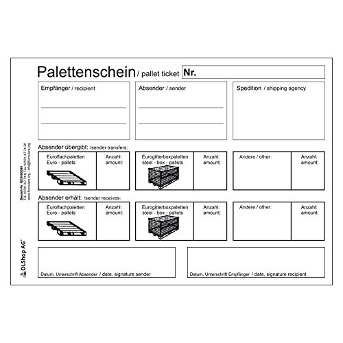 5er Pack Palettenscheine Lademittelnachweis Deutsch/Englisch DIN A5 quer (210 x 148 mm) 5 Blöcke á 25 Satz 4-fach selbstdurchschreibend Lademittelschein Ladeschein Palettennachweis von OLShop AG