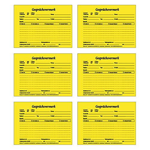 6er Pack Gesprächsnotizen Gesprächsvermerk DIN A5 gelb Block mit 100 Blatt Telefonnotizen von OLShop AG