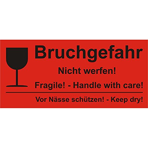 Bruchgefahr - 2-sprachig Verpackungskennzeichen 500 Stk. Folie Paketaufkleber Versandaufkleber Warenkennzeichnung von OLShop AG