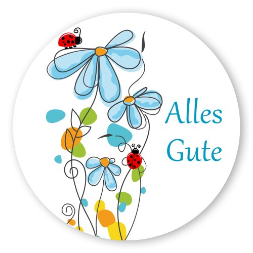 Geschenk-Aufkleber Alles Gute mit Blüten rund Ø 30 mm, 100 Stück auf Rolle, selbstklebende PE-Folie von OLShop AG