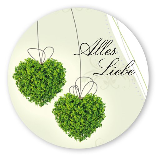 Geschenk-Aufkleber Alles Liebe grüne Herzen, rund Ø 30mm selbstklebende PE-Folie, 100 Stück auf Rolle von OLShop AG