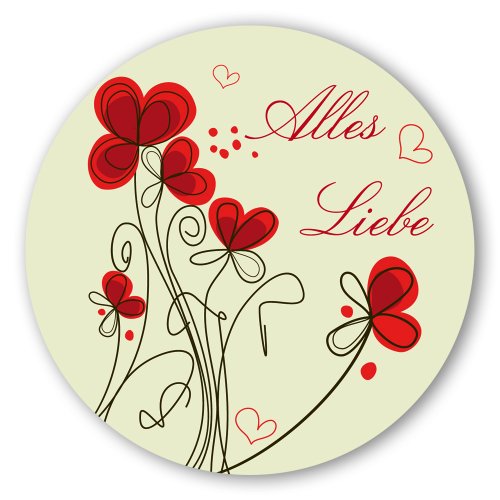Geschenk-Aufkleber Alles Liebe mit Blumen, rund Ø 30mm selbstklebende PE-Folie, 100 Stück auf Rolle von OLShop AG
