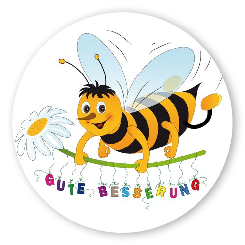 Geschenk-Aufkleber Gute Besserung mit Biene, rund Ø 30mm selbstklebende PE-Folie, 100 Stück auf Rolle Geschenk-Aufkleber Gute Besserung mit Biene, rund Ø 30mm selbstklebende PE-Folie, 100 Stück auf Rolle von OLShop AG