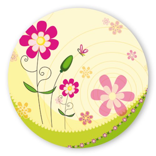 Geschenk-Aufkleber mit großen Blumen rund Ø 30 mm, 100 Stück auf Rolle, selbstklebende PE-Folie Geschenk-Aufkleber mit großen Blumen rund Ø 30 mm, 100 Stück auf Rolle, selbstklebende PE-Folie von OLShop AG