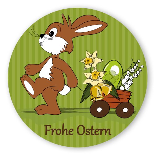 Oster-Aufkleber Ostern-Sticker rund Ø 30mm selbstklebende PE-Folie, 100 Stück auf Rolle Frohe Ostern mit Osterhase und Wagen Oster-Aufkleber Ostern-Sticker rund Ø 30mm selbstklebende PE-Folie, 100 Stück auf Rolle Frohe Ostern mit Osterhase und Wagen von OLShop AG