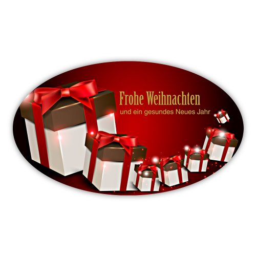 Weihnachtsaufkleber Weihnachtssticker Frohe Weihnachten und ein gesundes Neues Jahr oval 60 x 35 mm, 100 Stück auf Rolle, Haftpapier glänzend von OLShop AG