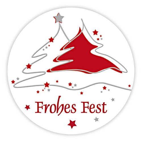 Weihnachtsaufkleber Weihnachtssticker Frohes Fest - 2 Bäume rund Ø 30 mm, Haftpapier glänzend, 100 Stück auf Rolle von OLShop AG